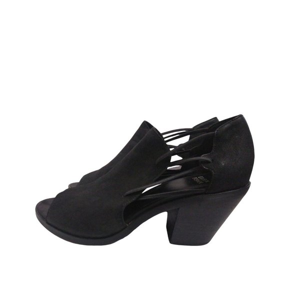 Eileen Fisher Womens Matte Black Leather Chunky Cage Stacked Heel Peep Toe US 9 - Picture 4 of 12